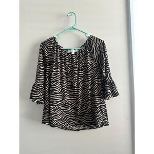 MICHAEL Michael Kors Zebra Print Bell Sleeve Top - Women’s Medium - Tan/Black